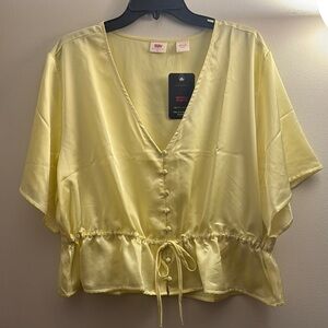 LEVI'S Yellow Flutter Sleeve Blouse with Tie Front